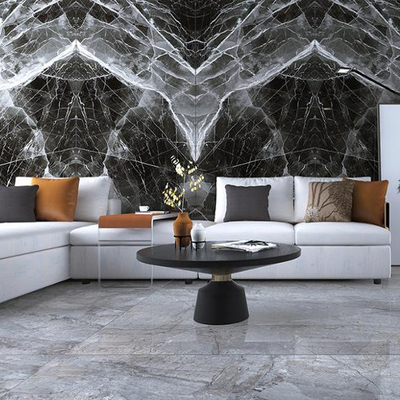 2400x1200mm Vague noire et brillante Marbre de porcelaine 120x240 Plancher en céramique Terrazzo brillant