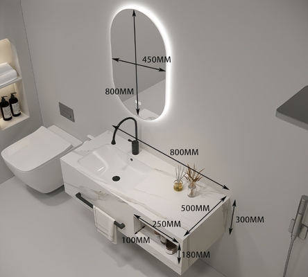 Vanité de salle de bains en or blanc avec monteur murale sur le comptoir SLABS/SINTERSTONE