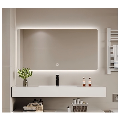 Organiseur de comptoir de salle de bain avec bassin en céramique blanche et matériau SLABS/SINTERSTONE