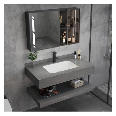 Tableaux de quartz rectangulaires d'hôtel avec évier carré et armoire de rangement de salle de bain