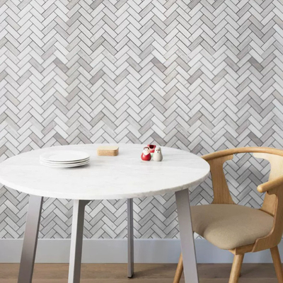 Hexagon Inlay Bianco Carrara Blanc Gris Crème Bois cassé Marbre Onyx Carreaux de plancher à jet d'eau