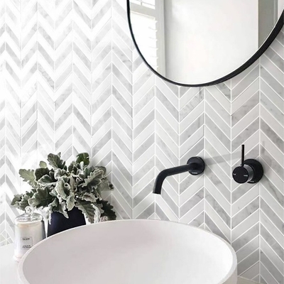Mosaïque de jazz en cristal blanc et en marbre blanc de Carrara pour la décoration intérieure du sol