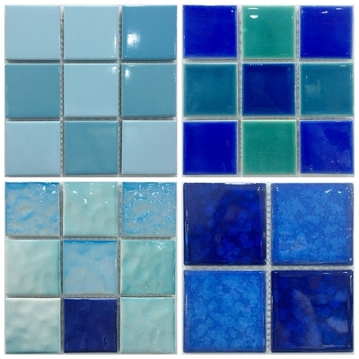 Carreaux en mosaïque de verre de la technique Foshan en couleur bleue pour piscine 48x48/24x24mm
