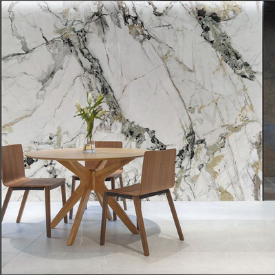 Intérieur 1200x2700x12mm Statuario Plus Blanc et gris Carreaux de sol en marbre vide vitré mat poli