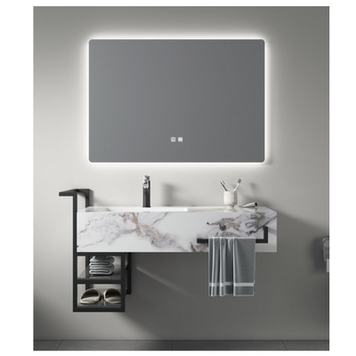 Combo de vanité de salle de bain avec cadre de miroir en acier inoxydable